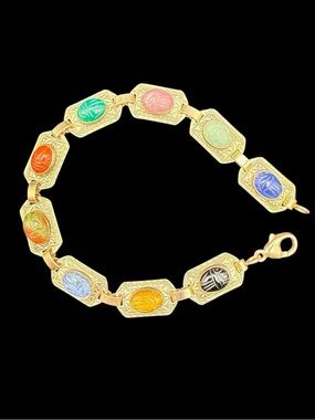 Vintage Multicolor Gold-Plated Scarab Link Bracelet